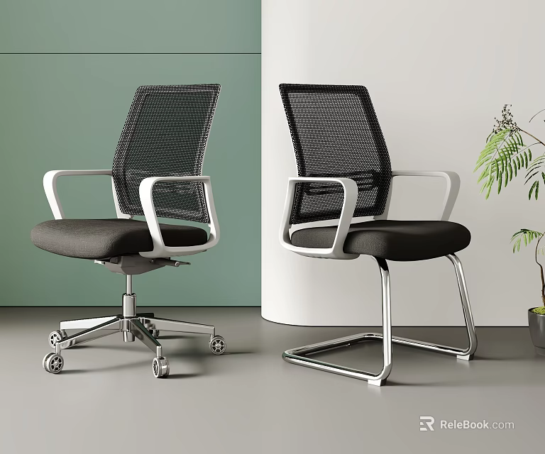 Modern Office Chair With Mesh Back White Armrests Swivel And Fixed Base Design 3d model 