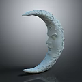 Artistic Light Colored Crescent Moon Sculpture Featuring Detailed Human Face Design
