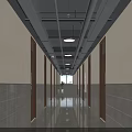 Modern Elevator Hallway With Polished Floor Ceiling Lights Potted Plant And Wooden Doors