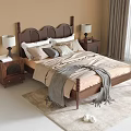Double bed carpet bedside table 3d model