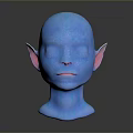 Game Movie Character Head Model With Blue Skin Pointed Pink Inner Ears And Facial Texture