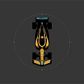 Yellow And Blue Streamlined Formula Race Car With Aerodynamic Rear Wing And Tires