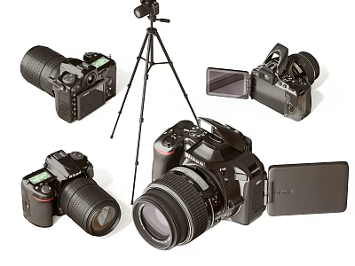 Digital Cameras And Photography Gear With Tripod And Multiple Camera Models 3d model