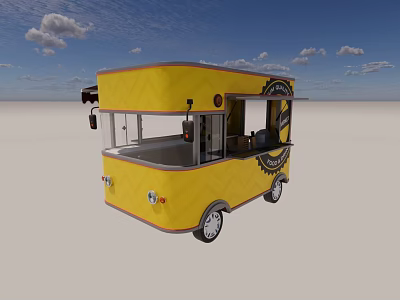 Yellow Mobile Food Cart With Transparent Windows Wheels And Serving Counter 3d model