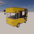 Yellow Mobile Food Cart With Transparent Windows Wheels And Serving Counter