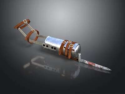 Industrial Metal Equipment With Leather Straps Silver Body And Spiked Red Stained End 3d model