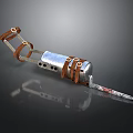 Industrial Metal Equipment With Leather Straps Silver Body And Spiked Red Stained End
