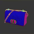 Stylish Women's Handbag Blue and Pink Design with Chain Strap and Round Metal Clasp