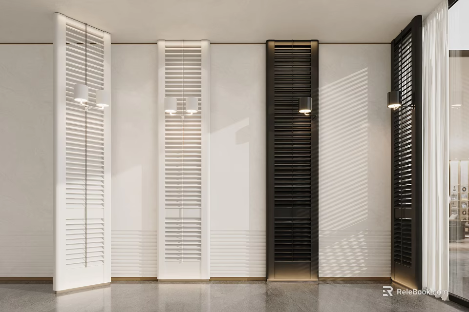 Modern Interior With Vertical Screens In Different Colors And Lighting 3d model