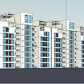 Modern Multi Story Residential Building With Orange Blue Exterior And White Balconies