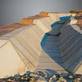 Concrete Water Channel With Stepped Design Surrounding Stones And Earth
