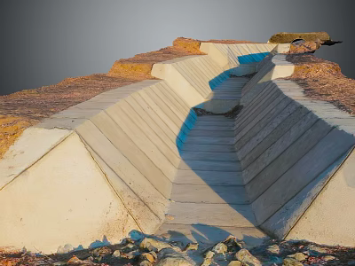 Concrete Water Channel With Stepped Design Surrounding Stones And Earth 3d model