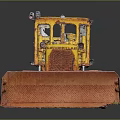 Yellow Rusty Bulldozer With Metal Blade Tracks And Vintage Construction Look