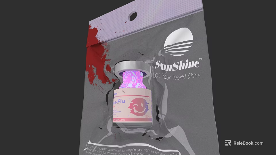 SunShine Medical Flu Vaccine Vial With Silver Packaging Bag Design 3d model 