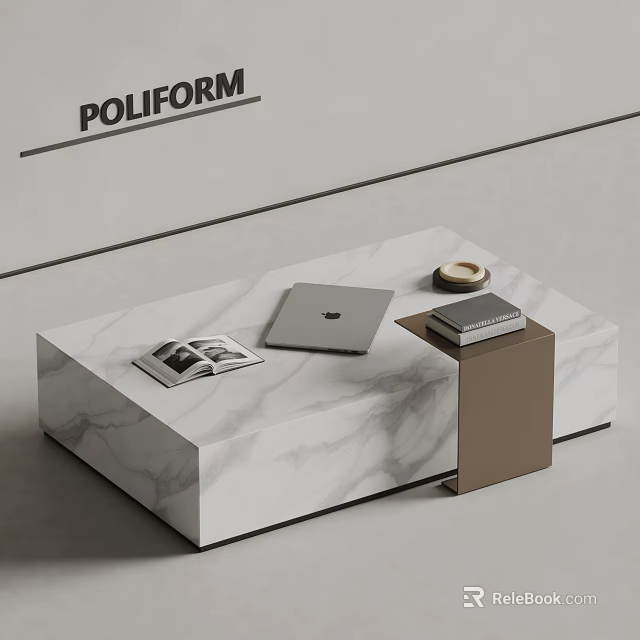 POLIFORM Marble Coffee Table With Laptop Magazine And Small Dish 3d model