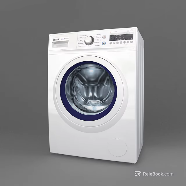 White Front Loading Washing Machine With Modern Control Panel And Clear Drum 3d model 