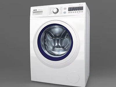 White Front Loading Washing Machine With Modern Control Panel And Clear Drum 3d model