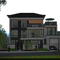 Modern Detached Villa Exterior Design With Large Windows Balcony Garage And Greenery