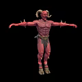 Red Skinned Fantasy Game Movie Character with Ram Horns Muscular Build Spiked Arms Standing Pose