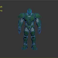 Green Armored Mech Warrior Game Movie Character In Standing Pose With Mechanical Armor Design