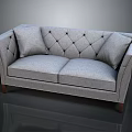 Modern Gray Tufted Sofa With Two Decorative Pillows And Wooden Legs