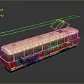 Cream And Red Tram 3D Model With Pantograph Overhead Wires Windows And Doors
