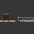 Wooden Desk Metal Bed Frame Mattress And Blue Pillow In Room Furniture Setup