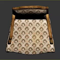 Classical Wooden Chair With Carved Armrests Legs And Geometric Pattern Upholstered Seat Backrest