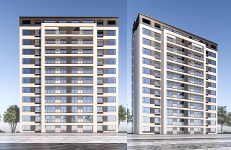 Modern Residential Building Simple Small High-rise Residential Building 3d model