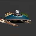 Turtle Shaped Scene Structure With Island Buildings Green Vegetation And Water Area