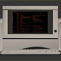 Vintage Desktop Computer Featuring Monitor Keyboard And Red Text On Screen