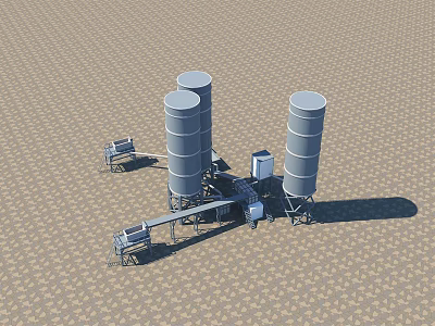 Industrial Concrete Mixing Equipment With Three Silos Conveyor Belts And Mechanical Structures 3d model