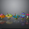 Colorful Mushroom Plants Arranged In A Row With Various Colors And Shiny Reflections