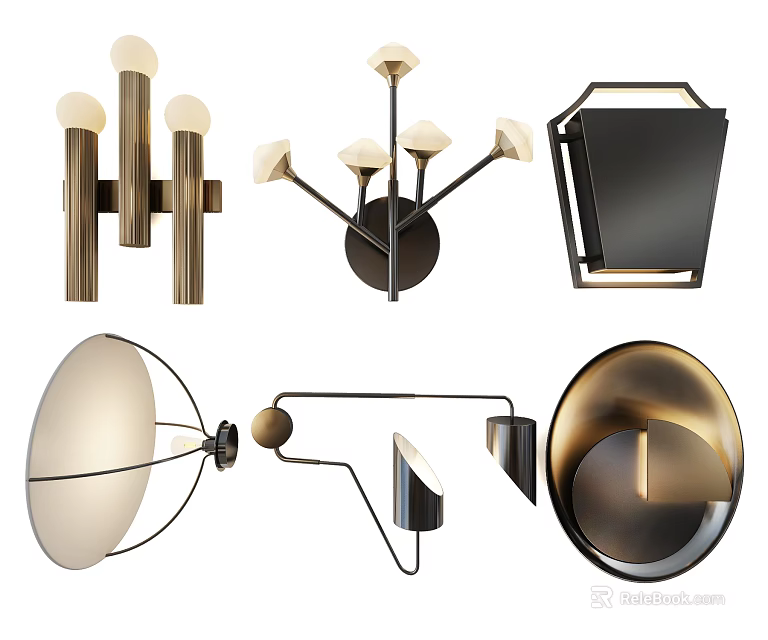 Modern Wall Lamps with Various Contemporary Designs and Metal Finishes 3d model 