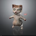 Cartoon Cat 3D Model Standing Pose With Extended Arms And Pink Paper On Black Background