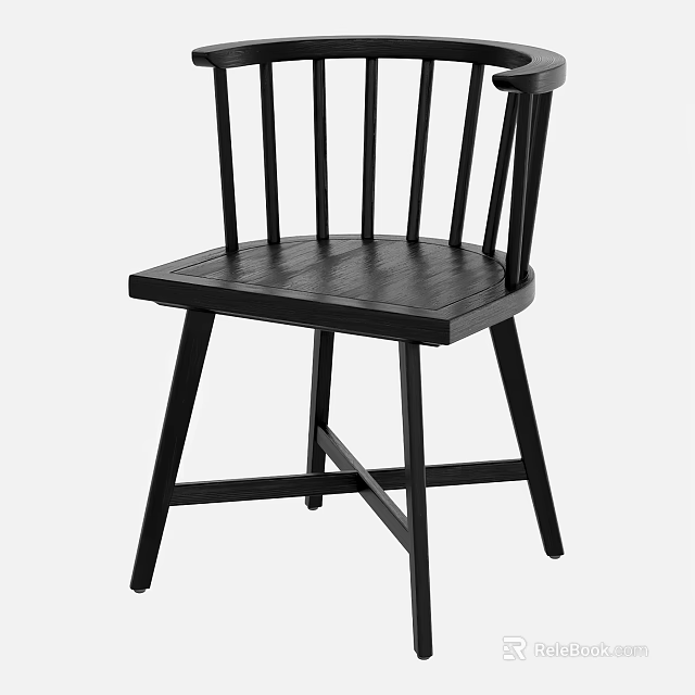 Modern Black Wooden Slat Back Dining Chair with Sturdy Cross Legs Design 3d model 