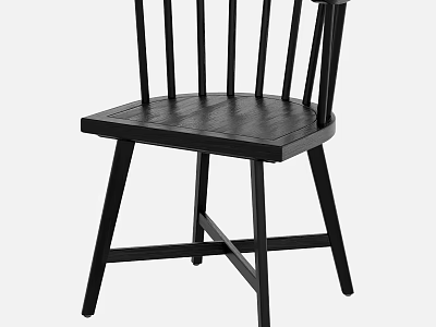 Modern Black Wooden Slat Back Dining Chair with Sturdy Cross Legs Design 3d model