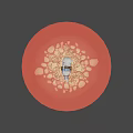 Rhinoceros Game Character with Blue Rolled Bag Brown Backpack in Red Plants on Stone Ground