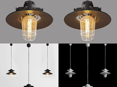 Vintage Industrial Pendant Lights With Wire Cage Design Black White Chain Hanging 3d model