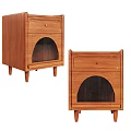 Solid Wood Bedside Tables With Drawer Arched Lattice Door And Slender Legs Design 3d model