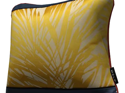 Stylish Yellow Throw Pillow With Palm Leaf Design And Navy Blue Trim 3d model