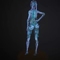 Blue Alien Fantasy Creature Character With Bioluminescent Glowing Head And Smooth Organic Skin