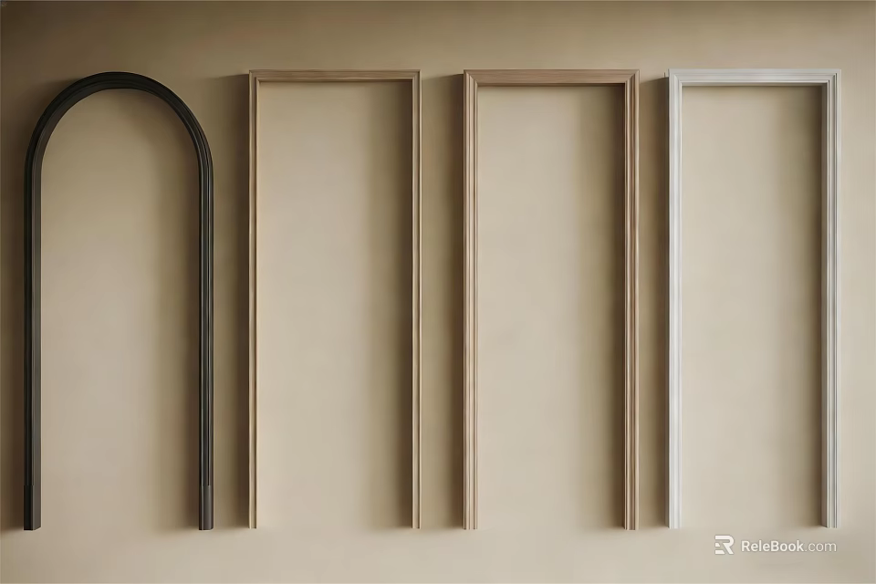 Stylish Frames with Arch and Rectangular Shapes in Black Wood and White 3d model 