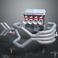 3D Model Engine Equipment With Multiple Curved Pipes And Red Valve Covers 3d model