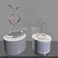 DNA Double Helix Model With Clear Transparent Container On White Purple Scientific Display Bases