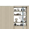 Wooden Decorative Cabinet With Open Shelves Displaying Vases Sculptures Lamp And Books