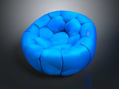 Modern Round Bean Bag Chair With Blue Puffed Sections And Comfortable Design 3d model