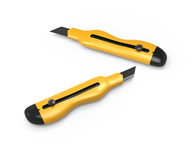 Two Yellow Utility Knives With Black Accents And Sliding Blade Design 3d model
