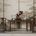 New Chinese-style Duanjing Bar Chair Combination 3d model