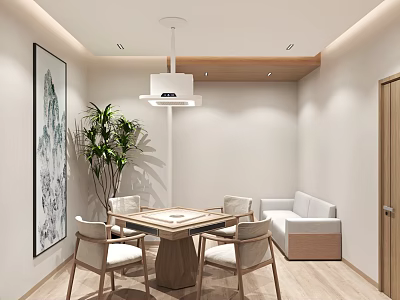 Hotel Mahjong Room with Table Chairs Sofa Painting Green Plant Modern Interior Lighting 3d model